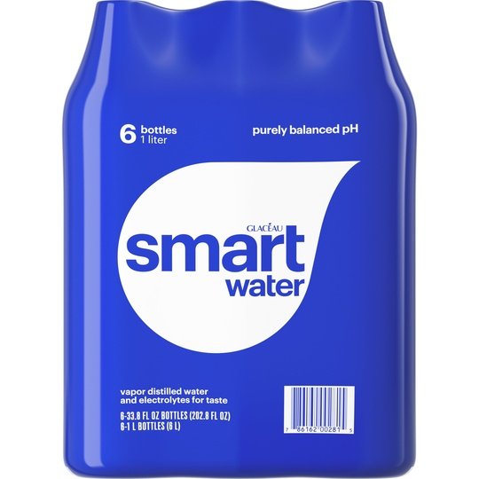 smartwater vapor distilled premium water, 1 liter, 6 count bottles