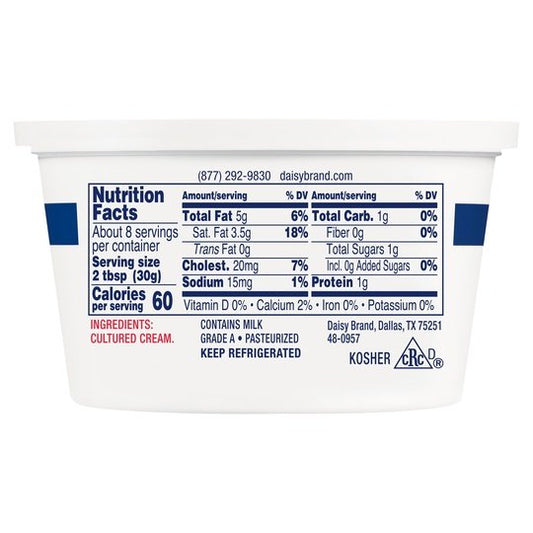 Daisy Pure and Natural Sour Cream, 8 oz Tub (Refrigerated)