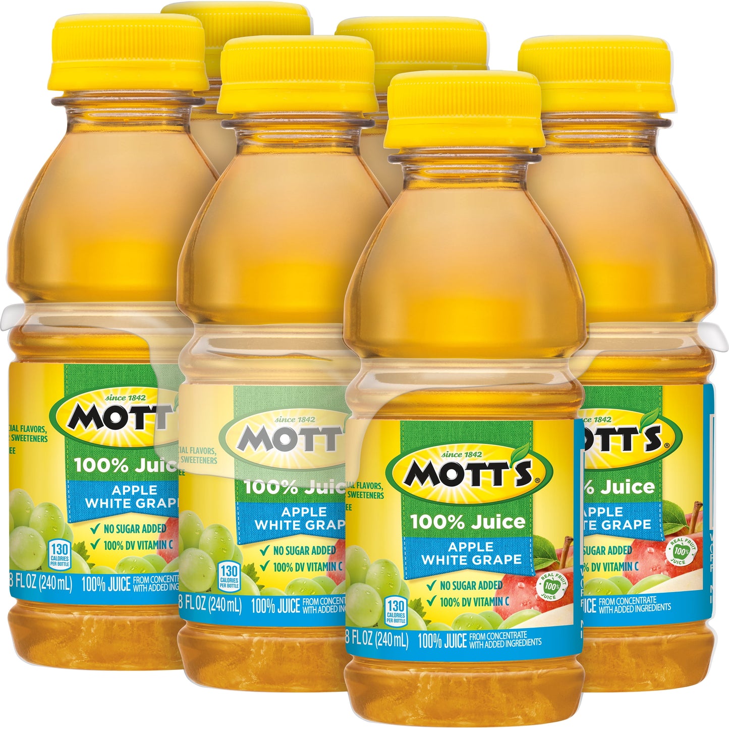 Mott's 100% Juice Apple White Grape Juice, 8 fl oz, 6 Count Bottles