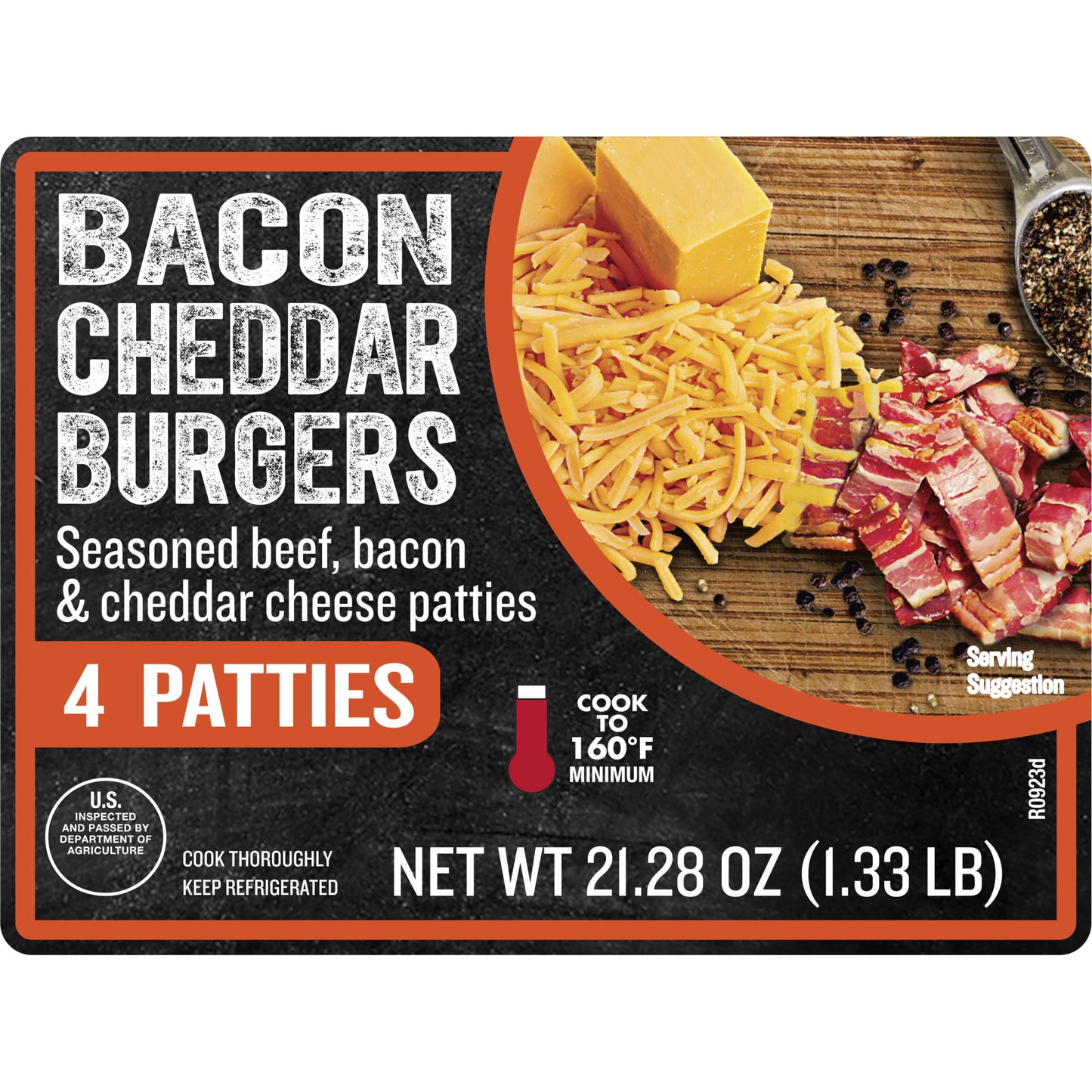 Bacon Cheddar Ground Beef Burgers, 4 Count, 1.33 lb Tray