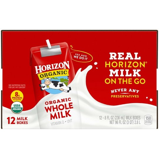 Horizon Organic Whole Shelf-Stable Milk Boxes, 8 Oz., 12 Count