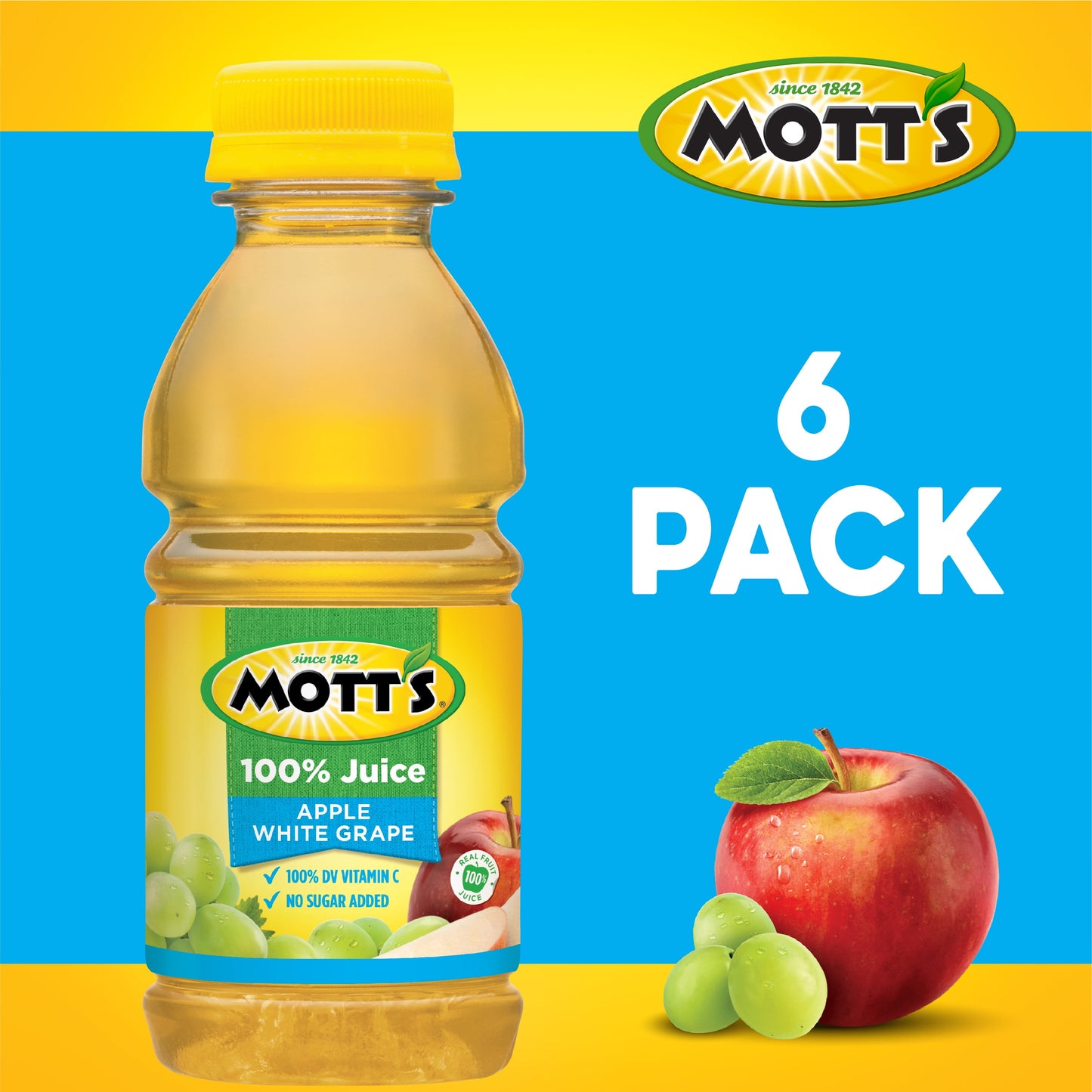 Mott's 100% Juice Apple White Grape Juice, 8 fl oz, 6 Count Bottles