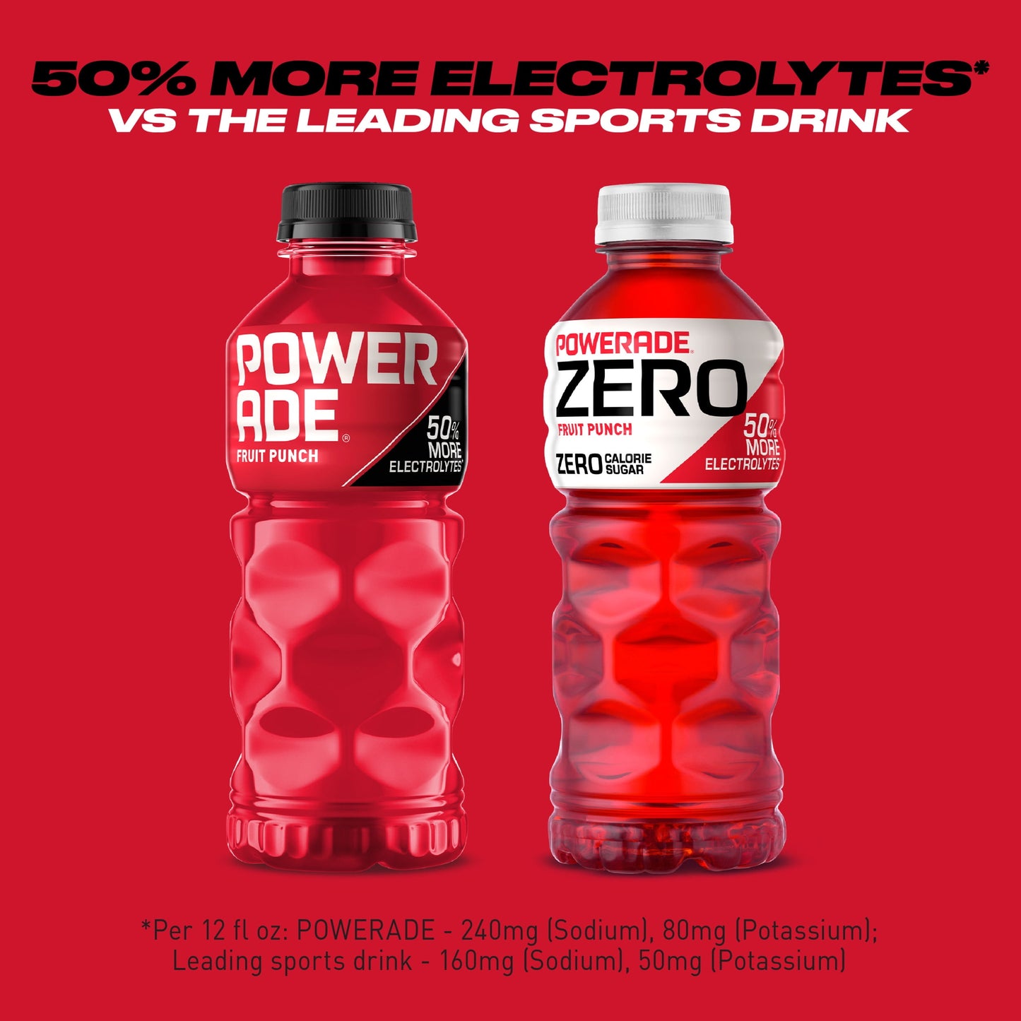 POWERADE Electrolyte Enhanced Zero Sugar Fruit Punch Sport Drink, 20 fl oz, 8 Count Bottles