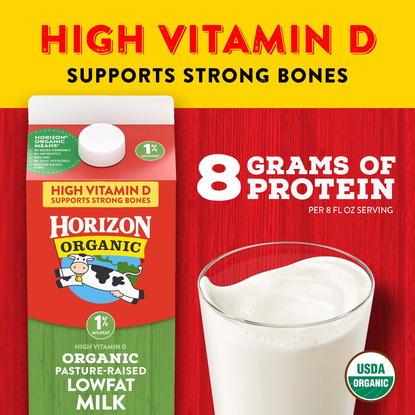 Horizon Organic 1% Lowfat High Vitamin D Milk, Half Gallon