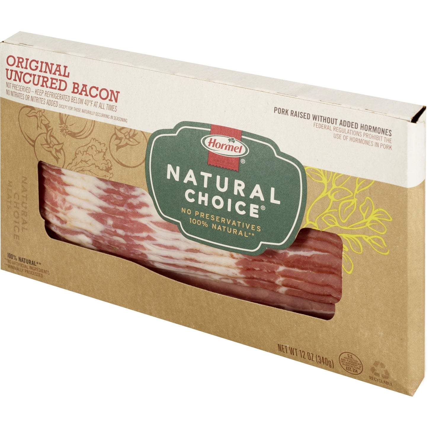 HORMEL NATURAL CHOICE Uncured Pork Bacon Original, 12 oz Plastic Package