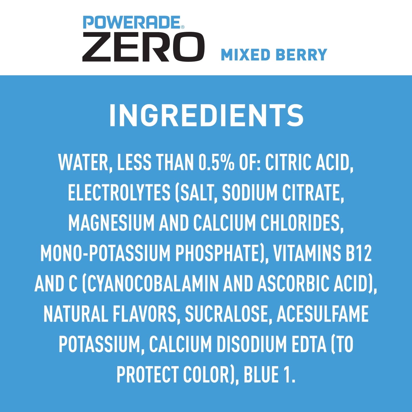 POWERADE Electrolyte Enhanced Zero Sugar Mixed Berry Sport Drink, 20 fl oz, 8 Count Bottles