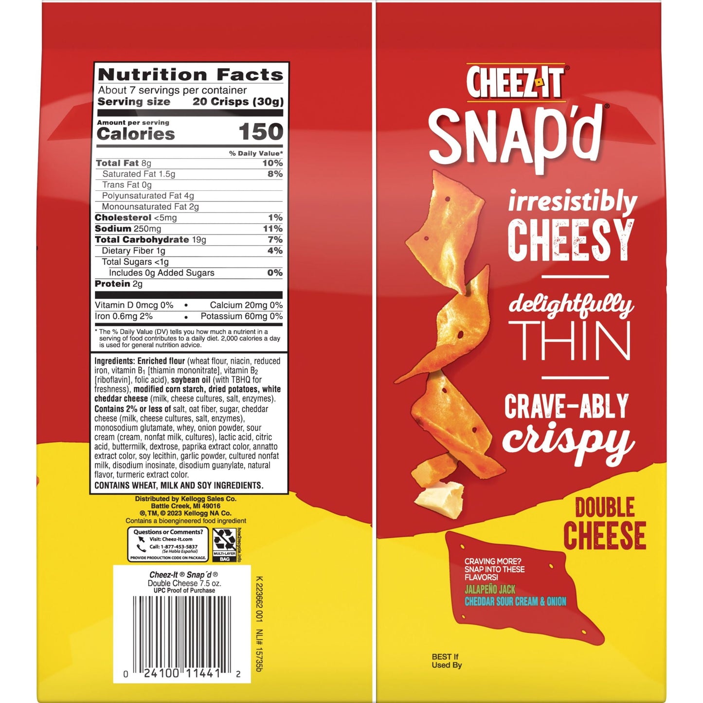 Cheez-It Snap'd Double Cheese Cracker Chips, 7.5 oz