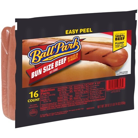 Ball Park Bun Length Beef Hot Dogs, 30 oz, 16 Count