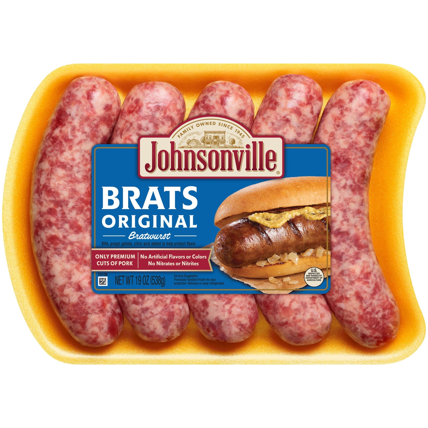 Johnsonville Brats Original Pork Bratwurst Links, 19 oz, 5 Count Tray