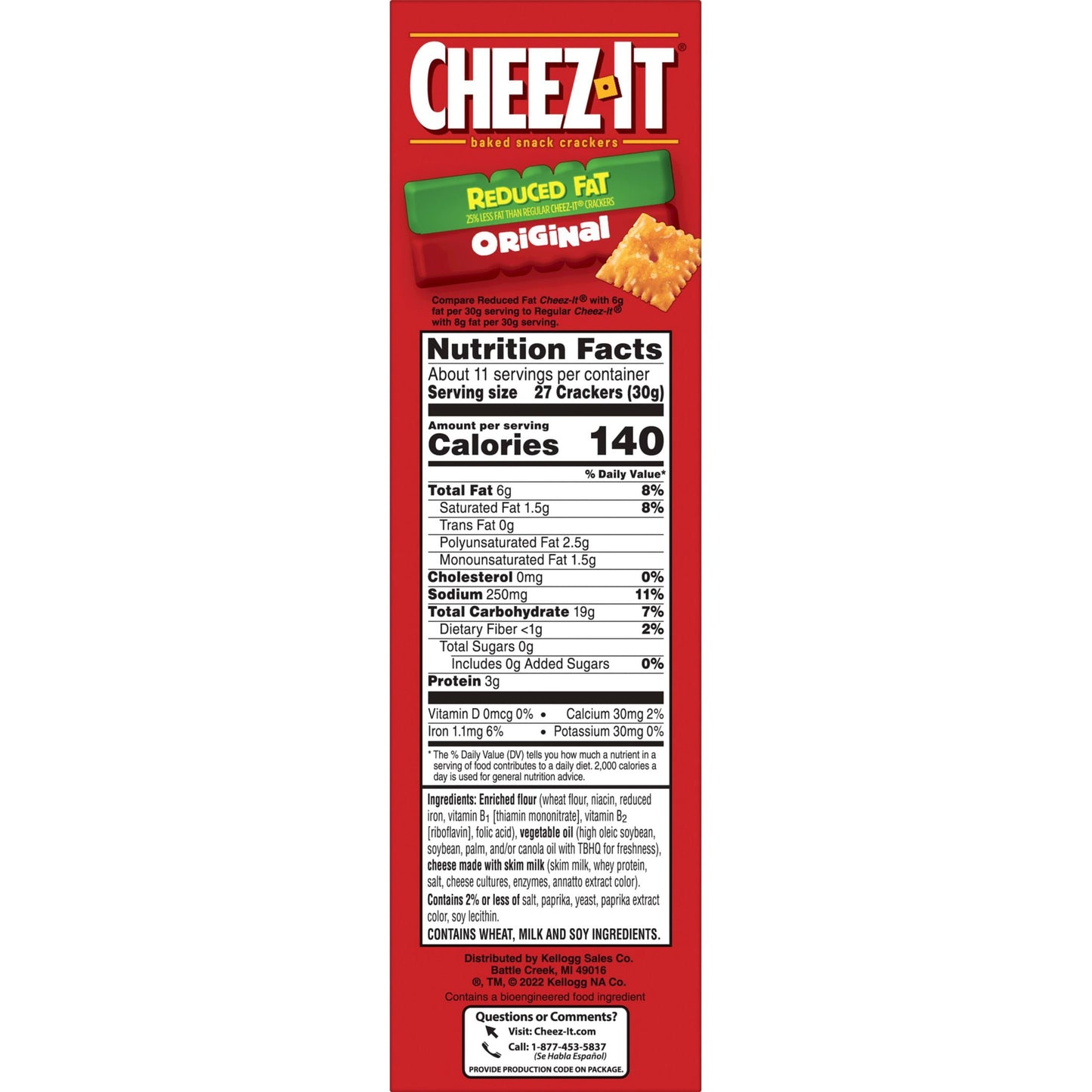 Cheez-It Reduced Fat Original Baked Snack Cheese Crackers, 11.5 oz