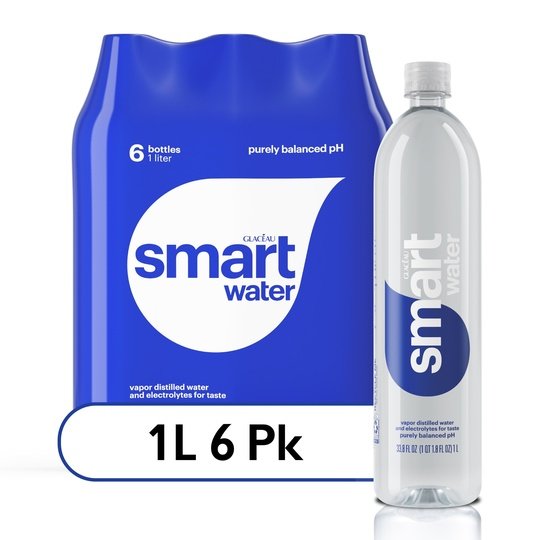 smartwater vapor distilled premium water, 1 liter, 6 count bottles